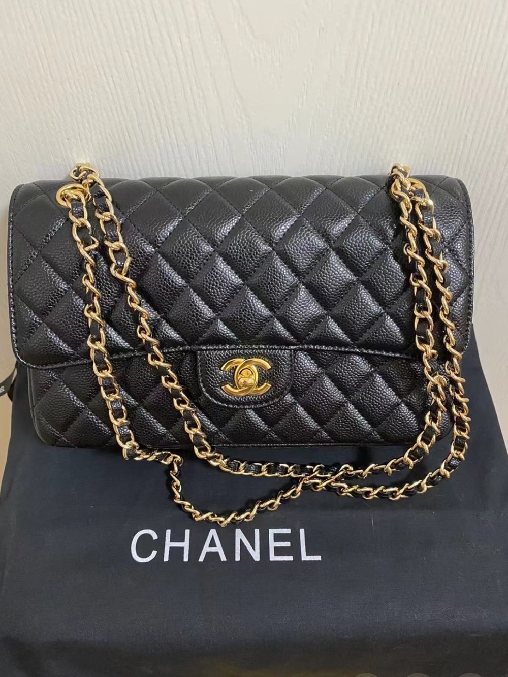 Chanel Black Quilted Leather Shoulder Bag with Gold Chain